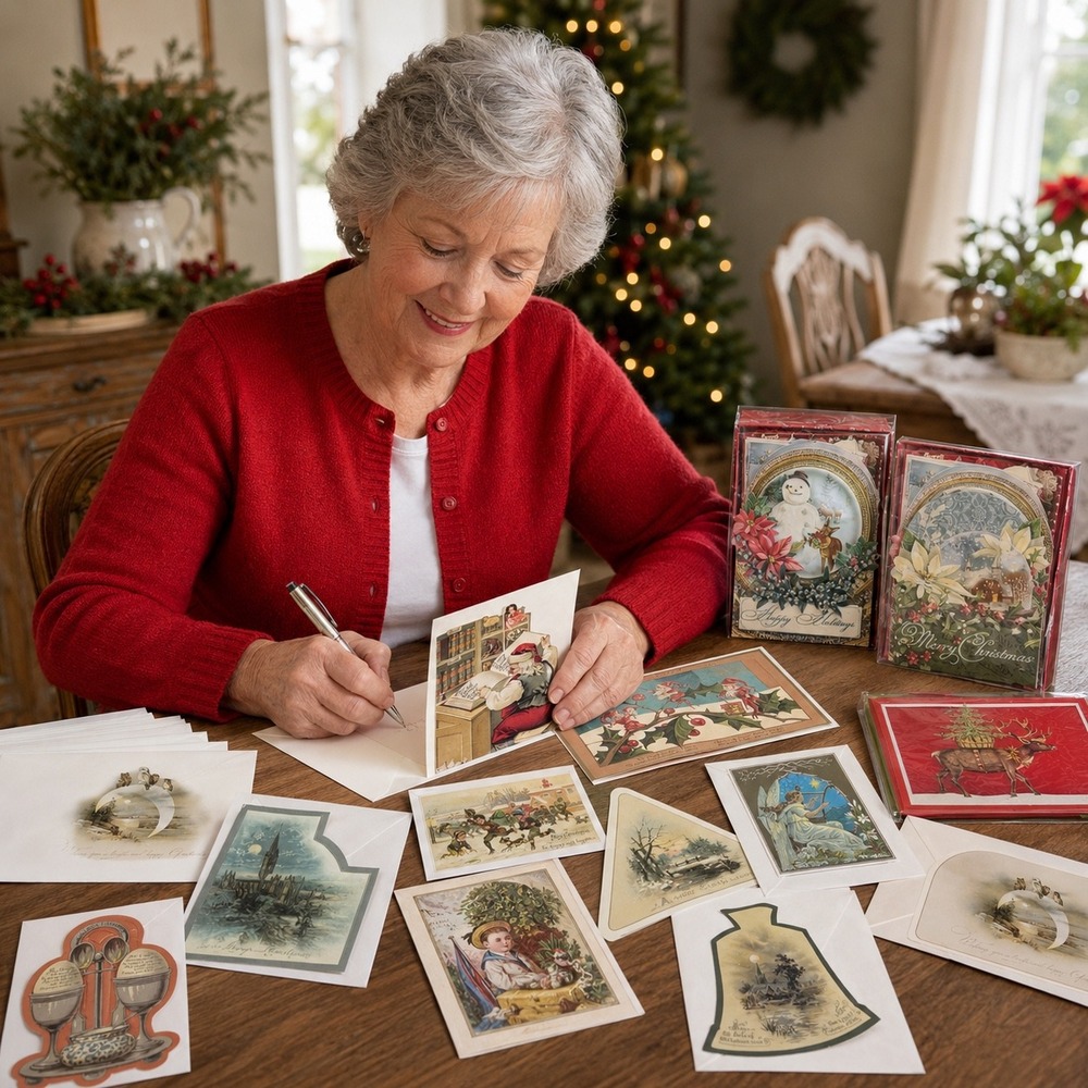 Vintage Style Christmas Greeting Card Lot Victorian Holiday Designs Envelopes